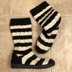 Ugg Australia Crème and Black Stripe Sweater Boots